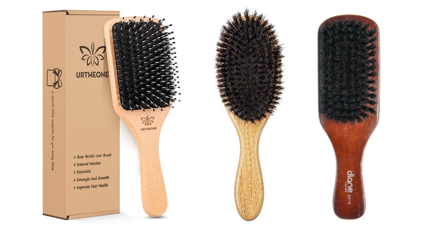 three wood bristle brushes