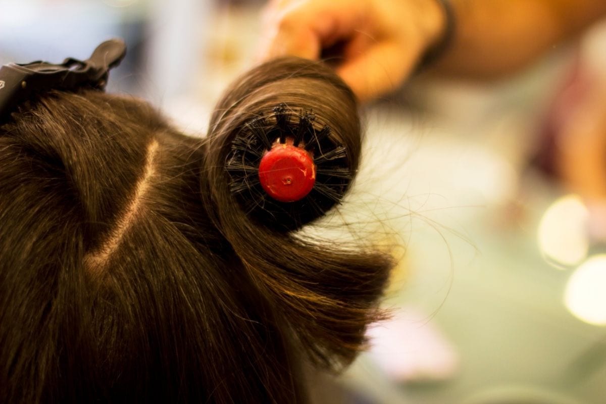 hair dryer brush being used